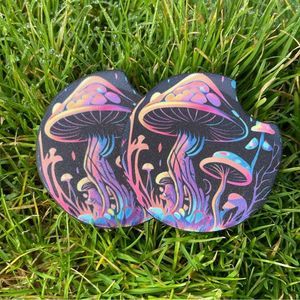 Trippy Rainbow Mushroom Car Coaster Set | Car Accessories